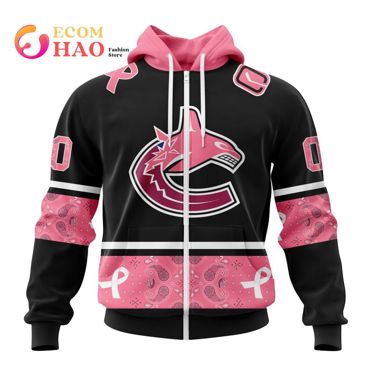 NHL Vancouver Canucks Specialized Design In Classic Style With Paisley! In October We Wear Pink Breast Cancer 3D Hoodie