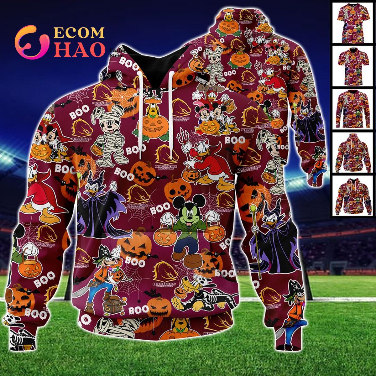 Brisbane Broncos Mickey With Friends Happy Halloween 3D Hoodie