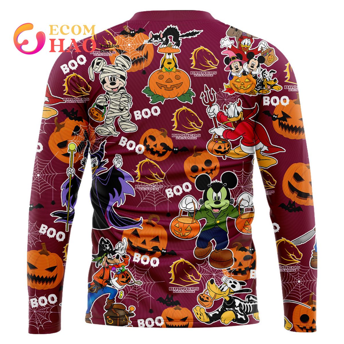 Brisbane Broncos Mickey With Friends Happy Halloween 3D Hoodie