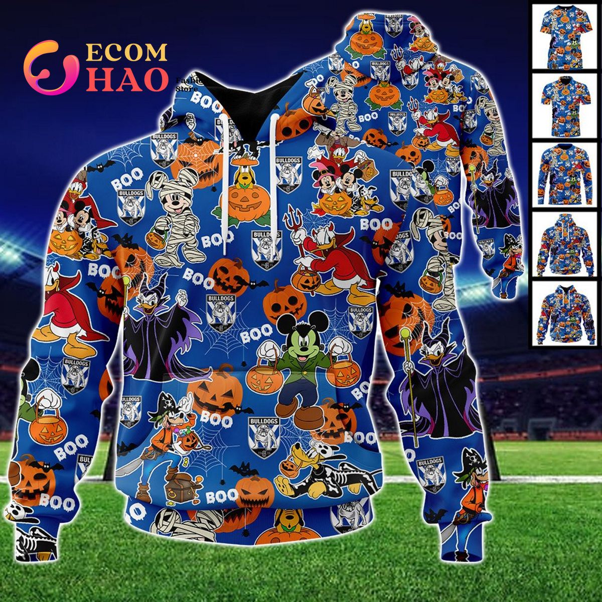 Canterbury Bankstown Bulldogs Mickey With Friends Happy Halloween 3D Hoodie