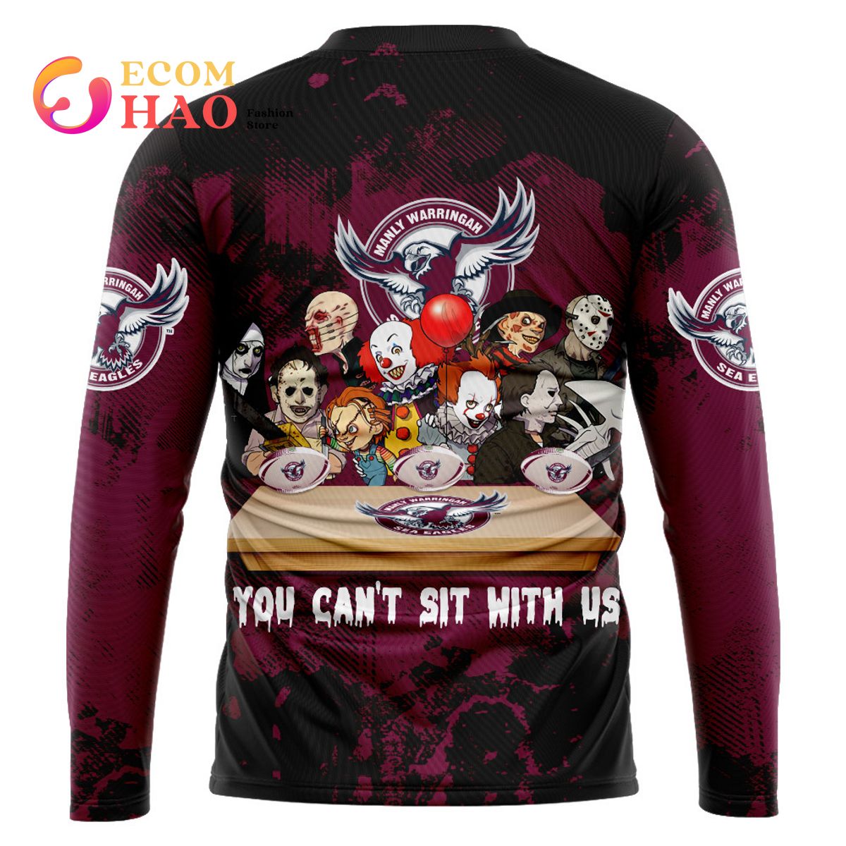 Manly Warringah Sea Eagles You Can’t Sit With Us Horror Movies Style 3D Hoodie