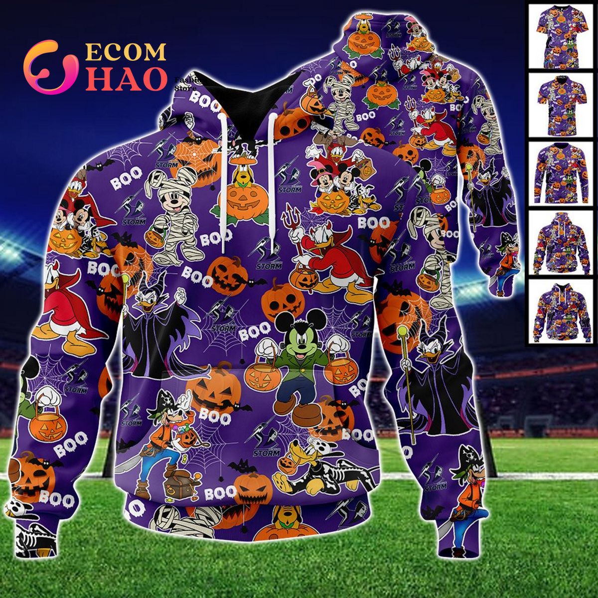 Melbourne Storm Mickey With Friends Happy Halloween 3D Hoodie