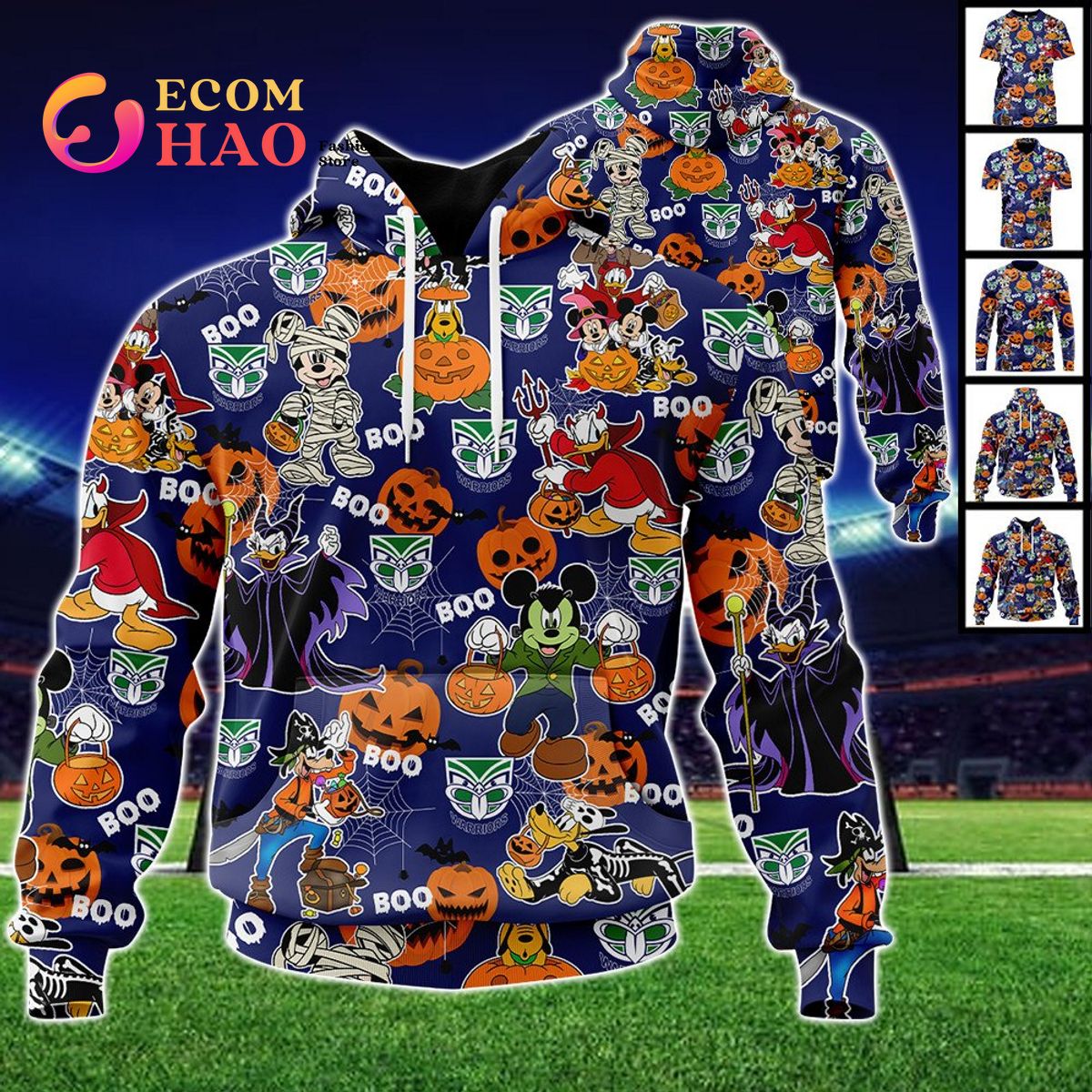 New Zealand Warriors Mickey With Friends Happy Halloween 3D Hoodie