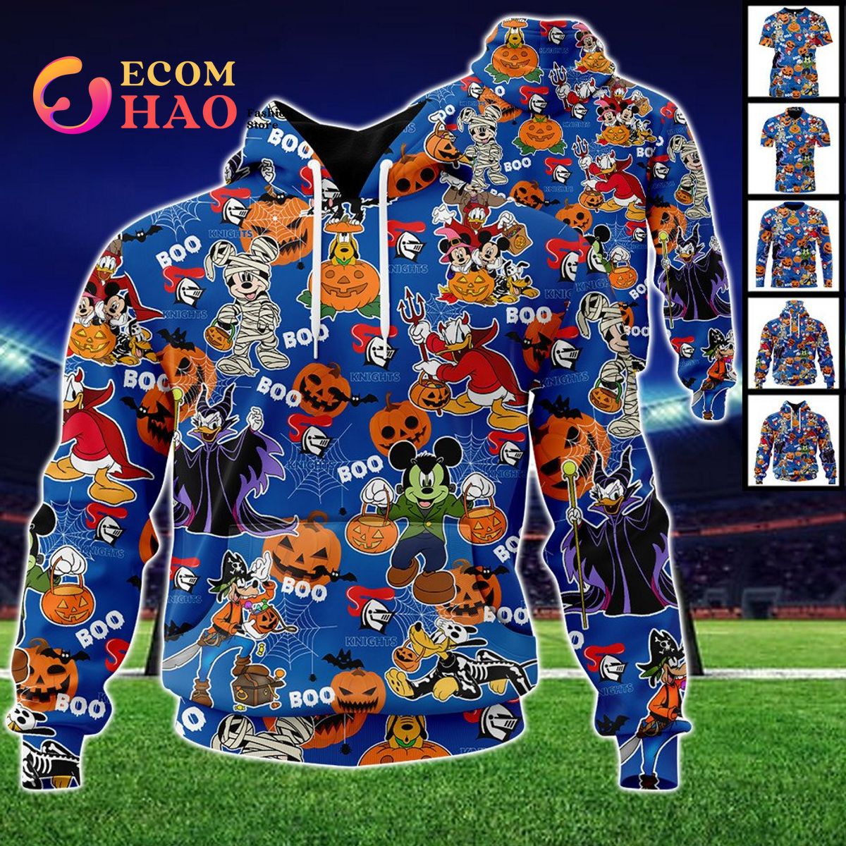 Newcastle Knights Mickey With Friends Happy Halloween 3D Hoodie