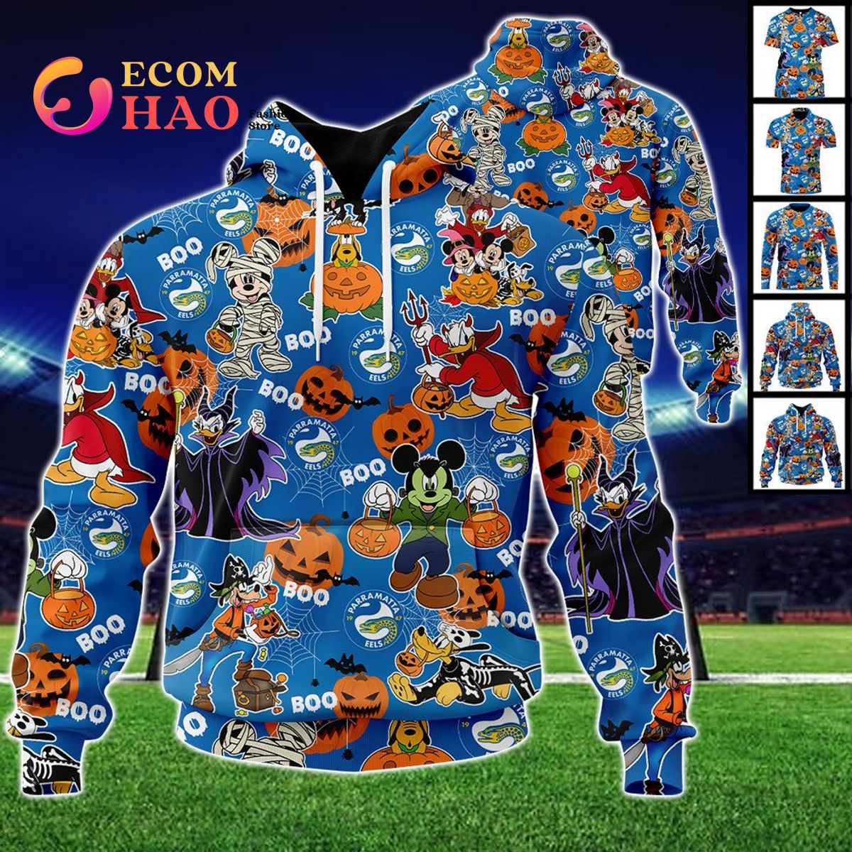 Parramatta Eels Mickey With Friends Happy Halloween 3D Hoodie