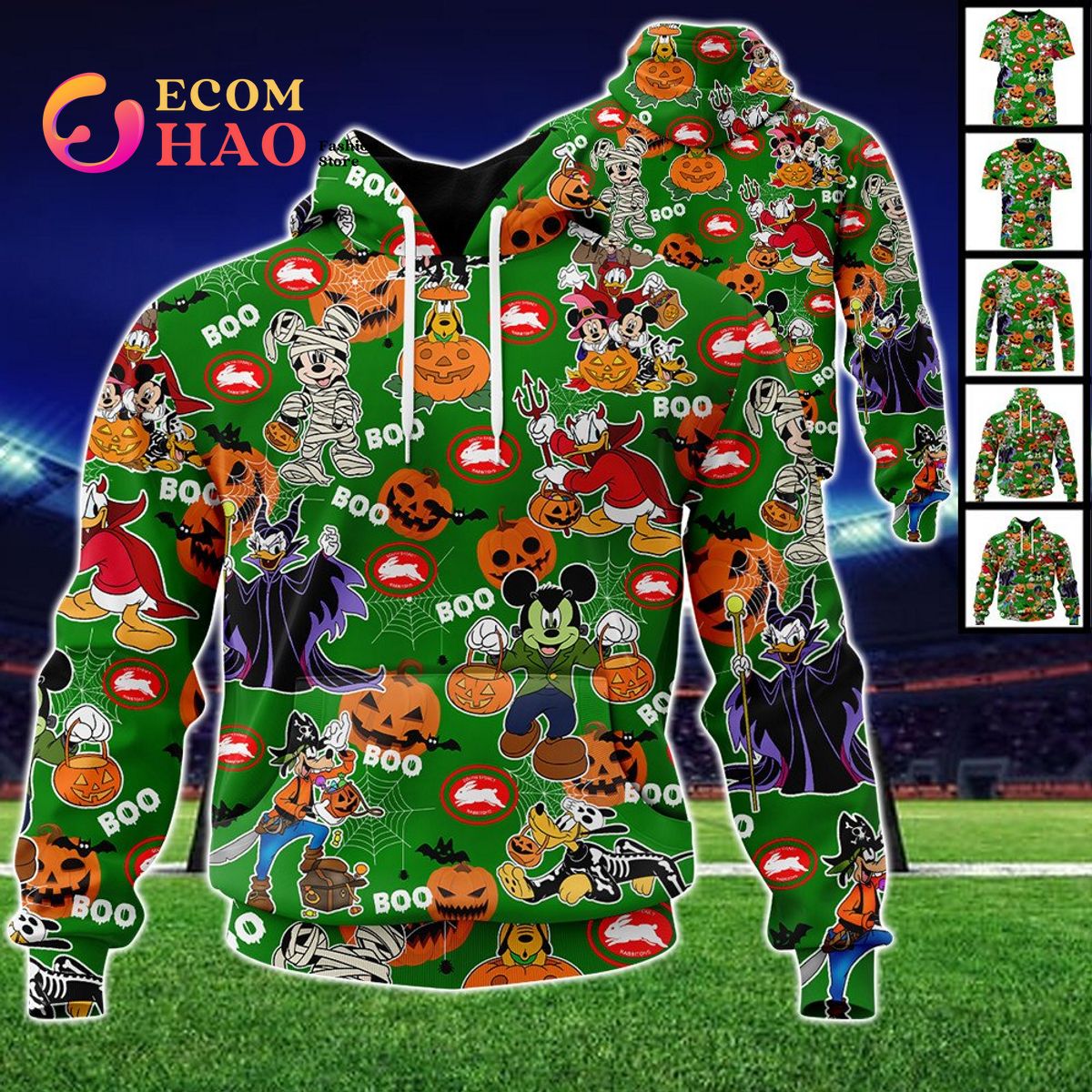 South Sydney Rabbitohs Mickey With Friends Happy Halloween 3D Hoodie