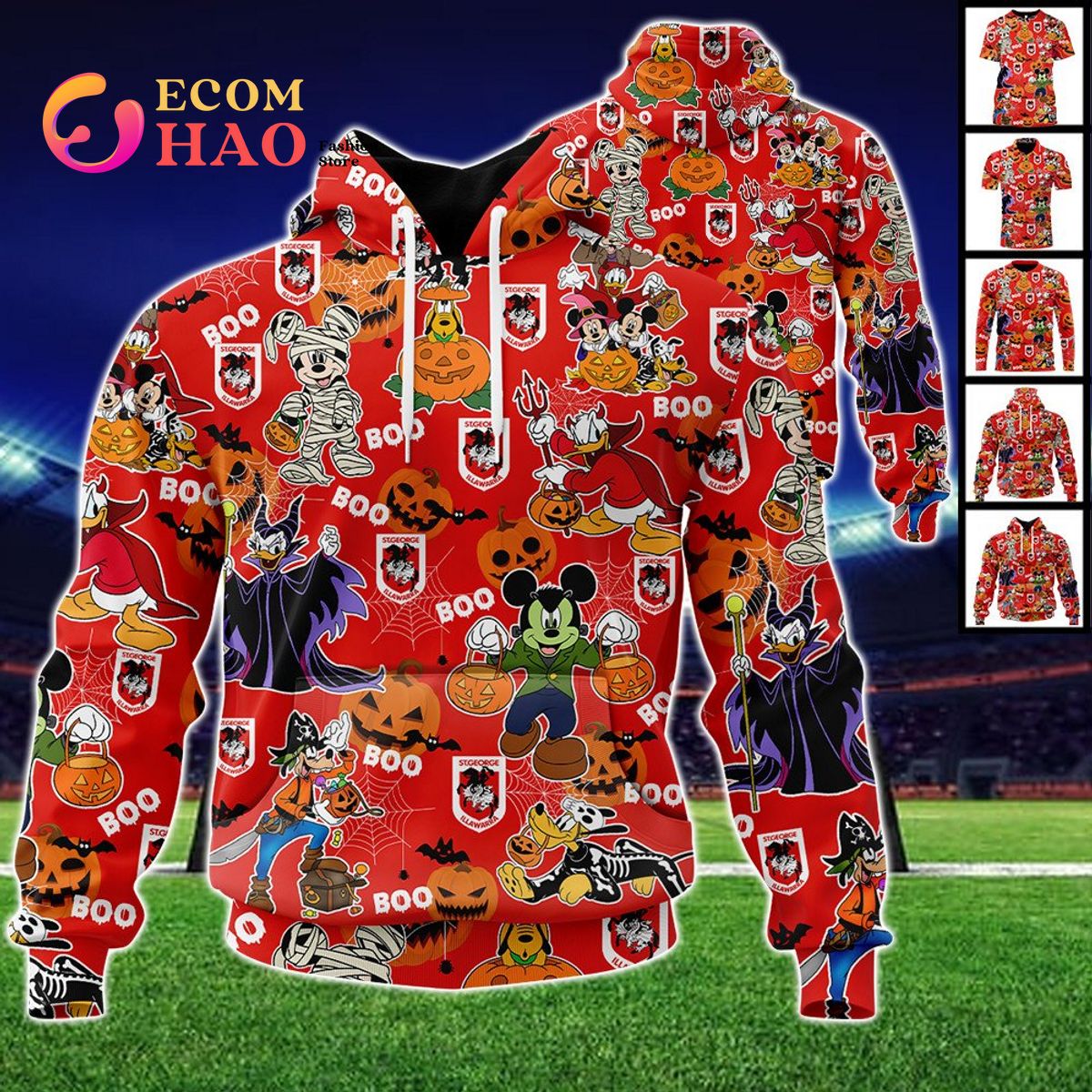 St. George Illawarra Dragons Mickey With Friends Happy Halloween 3D Hoodie