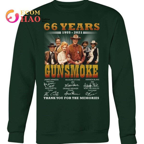 66 Years 1955-2021 Gun Smoke Thank You For The Memories T-Shirt