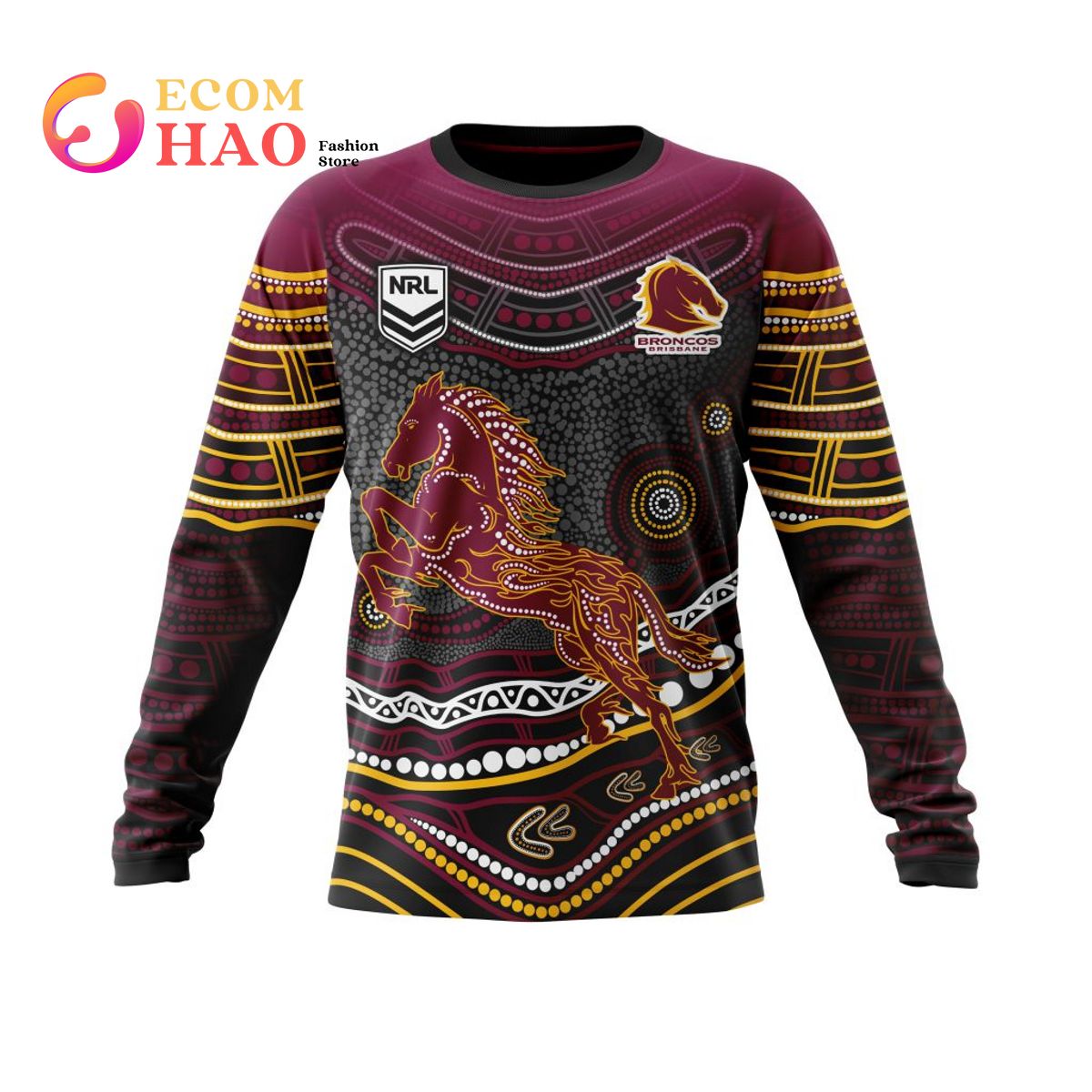 NRL Brisbane Broncos Specialized Indigenous Concept With Team Mascot 3D Hoodie