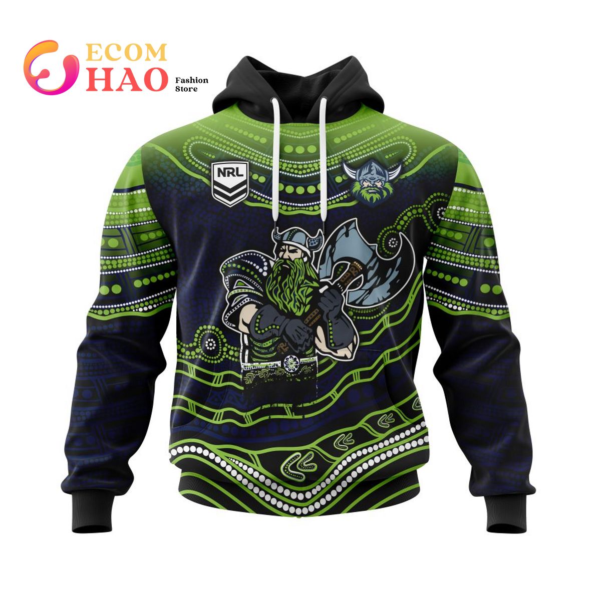 NRL Canberra Raiders Specialized Indigenous Concept With Team Mascot 3D Hoodie