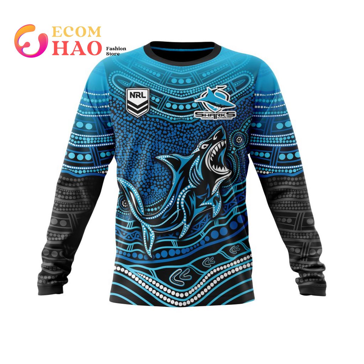 NRL Cronulla-Sutherland Sharks Specialized Indigenous Concept With Team Mascot 3D Hoodie