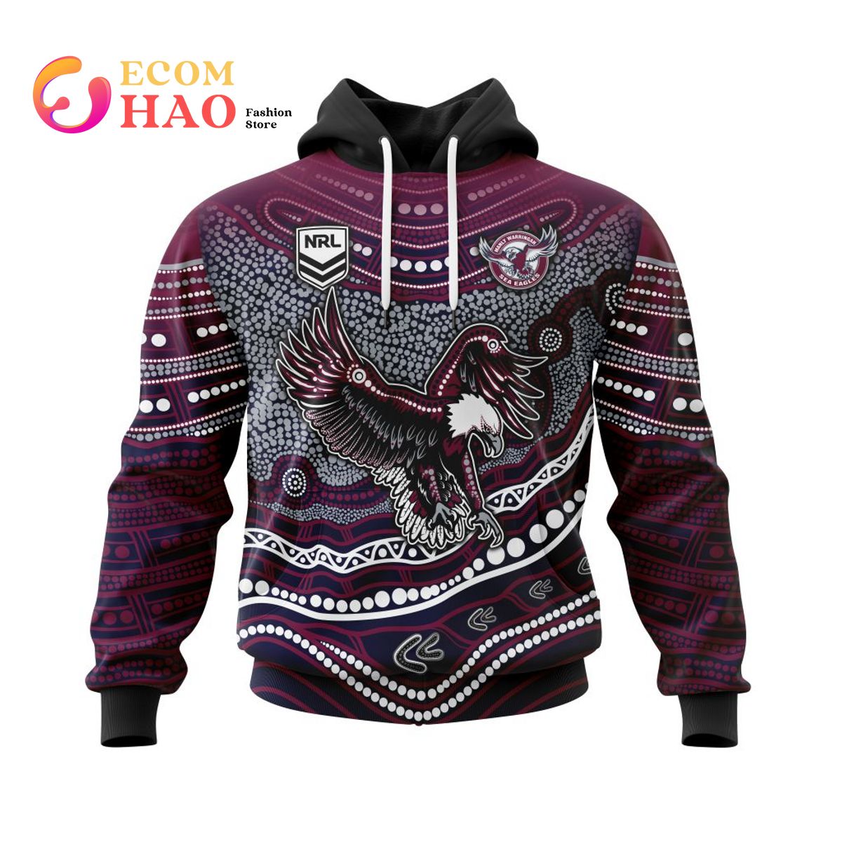 NRL Manly Warringah Sea Eagles Specialized Indigenous Concept With Team Mascot 3D Hoodie