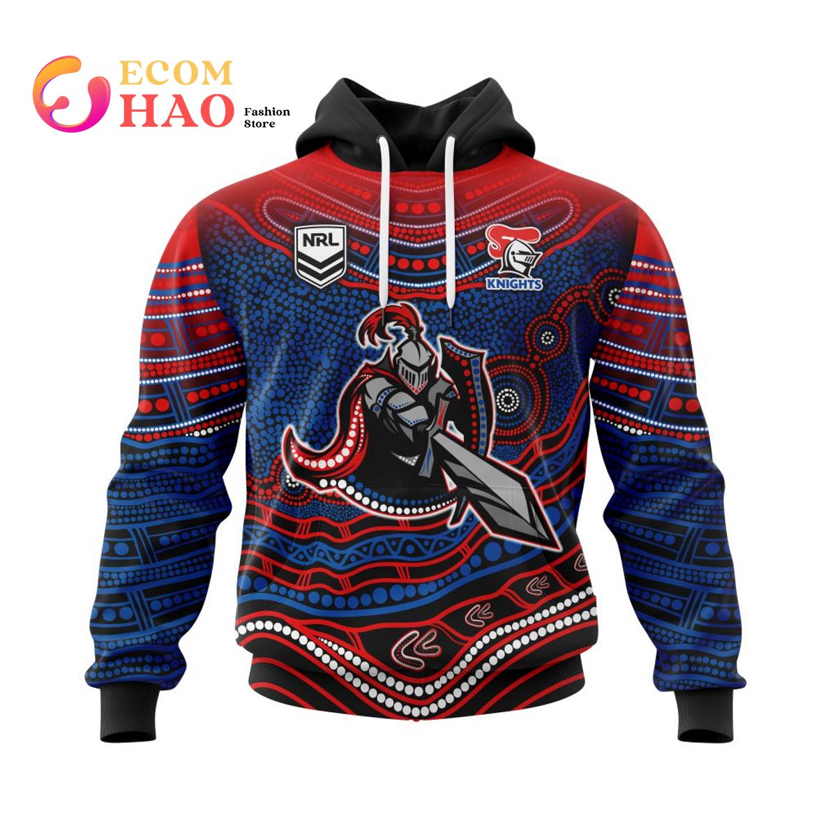 NRL Newcastle Knights Specialized Indigenous Concept With Team Mascot 3D Hoodie