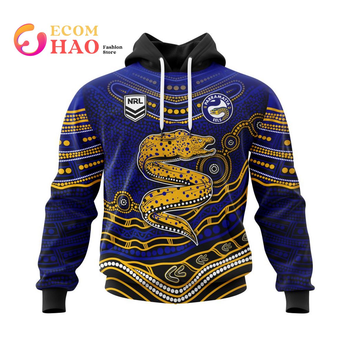 NRL Parramatta Eels Specialized Indigenous Concept With Team Mascot 3D Hoodie