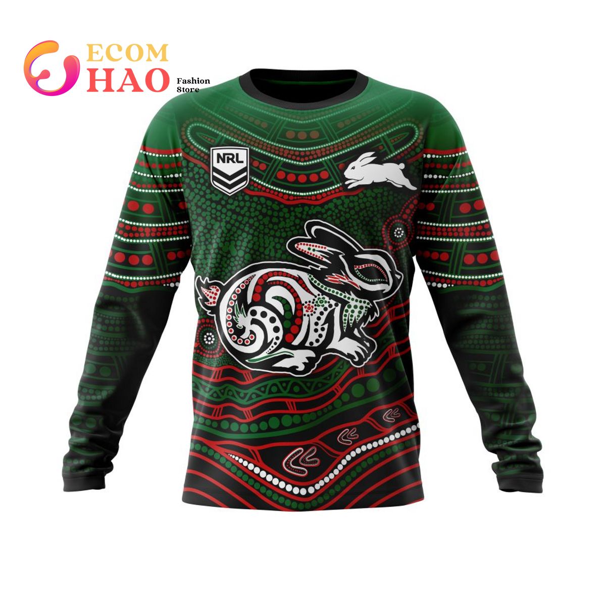 NRL South Sydney Rabbitohs Specialized Indigenous Concept With Team Mascot 3D Hoodie