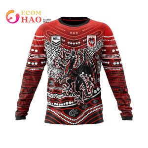 NRL St. George Illawarra Dragons Specialized Indigenous Concept With Team Mascot 3D Hoodie