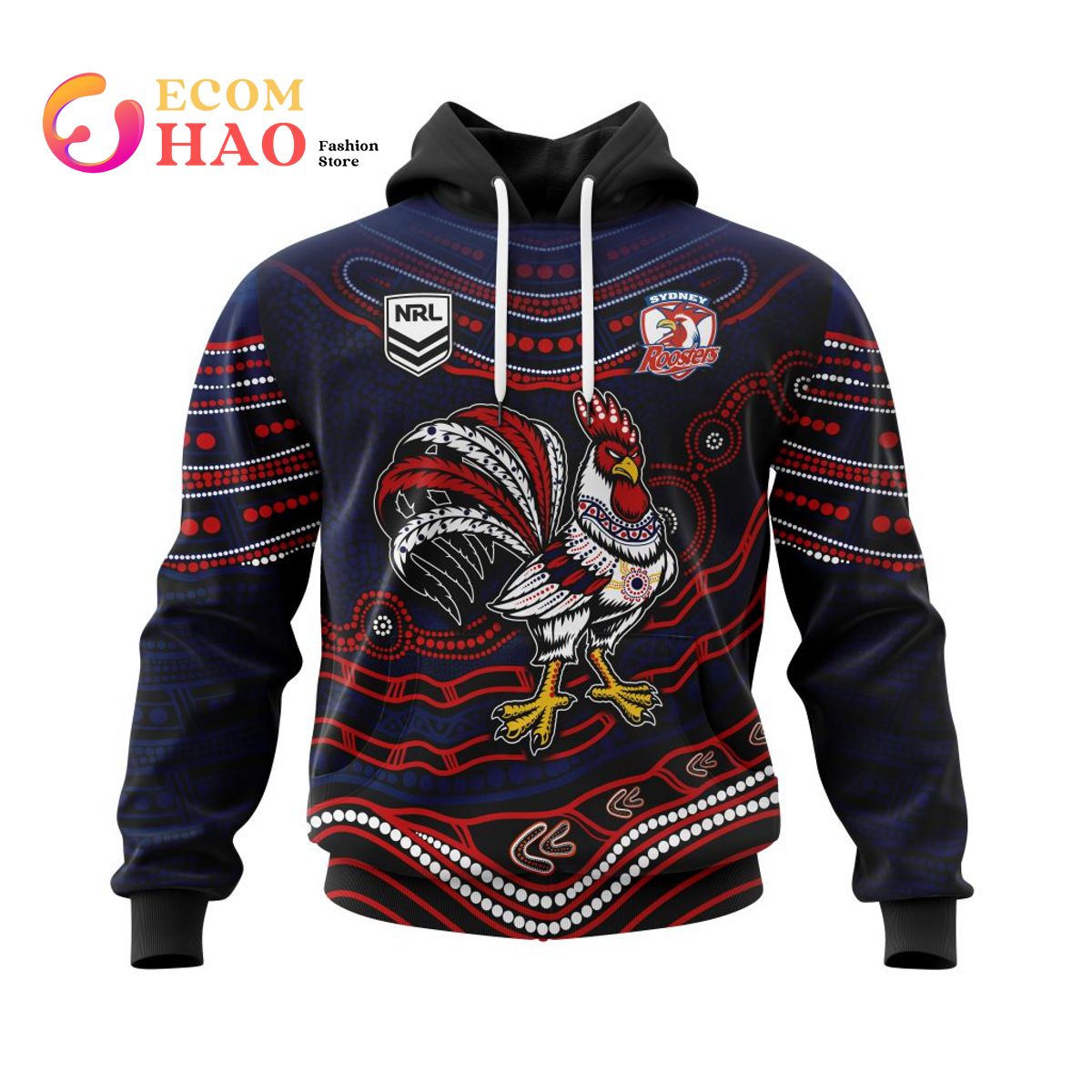 NRL Sydney Roosters Specialized Indigenous Concept With Team Mascot 3D Hoodie