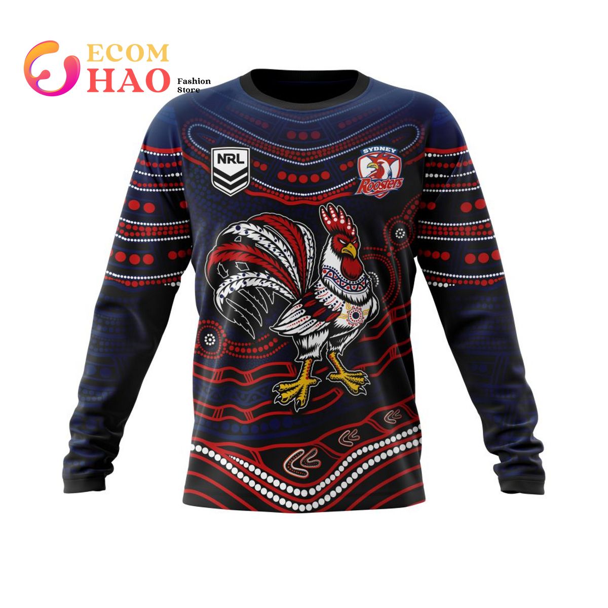 NRL Sydney Roosters Specialized Indigenous Concept With Team Mascot 3D Hoodie