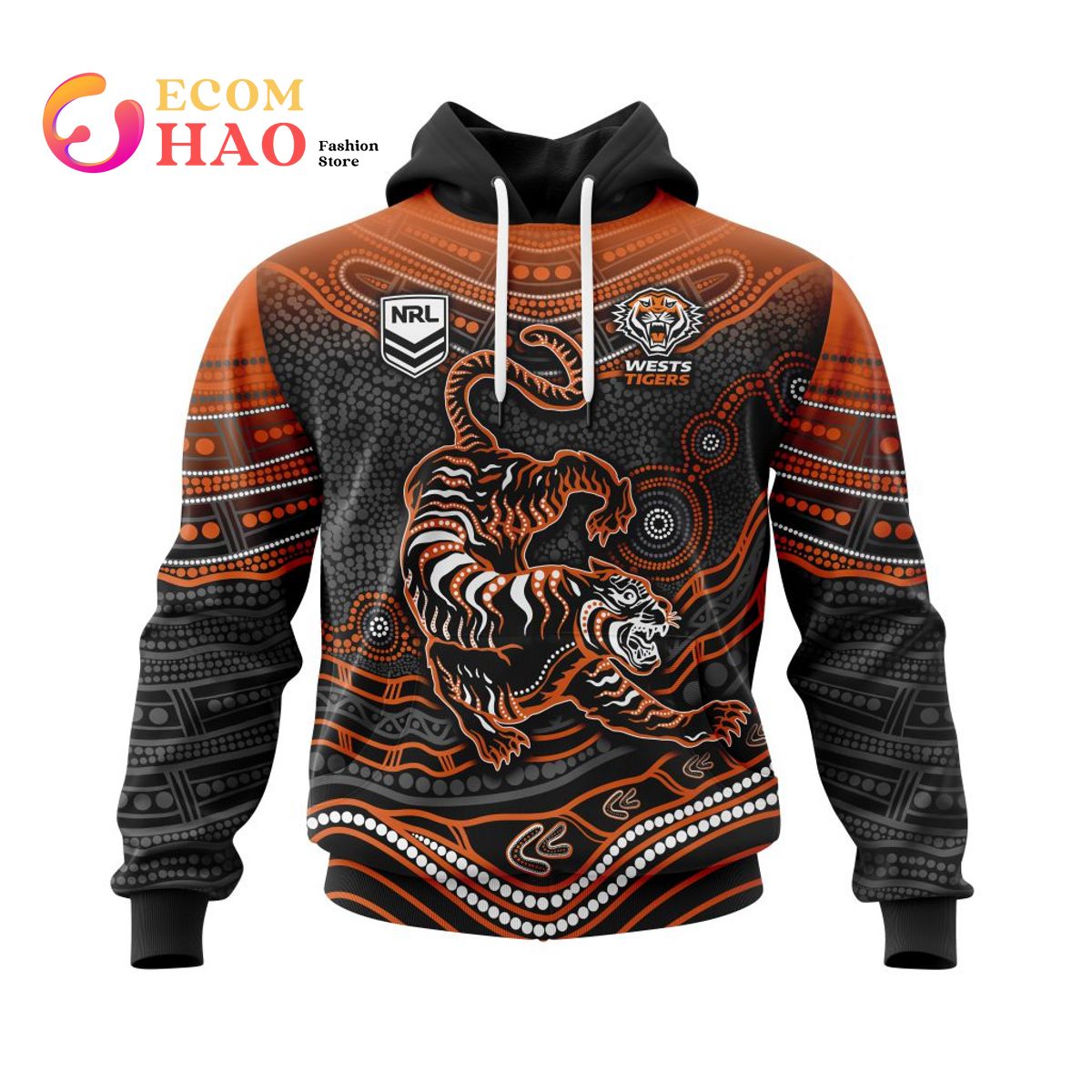 NRL Wests Tigers Specialized Indigenous Concept With Team Mascot 3D Hoodie