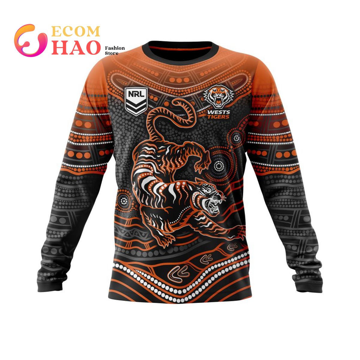 NRL Wests Tigers Specialized Indigenous Concept With Team Mascot 3D Hoodie