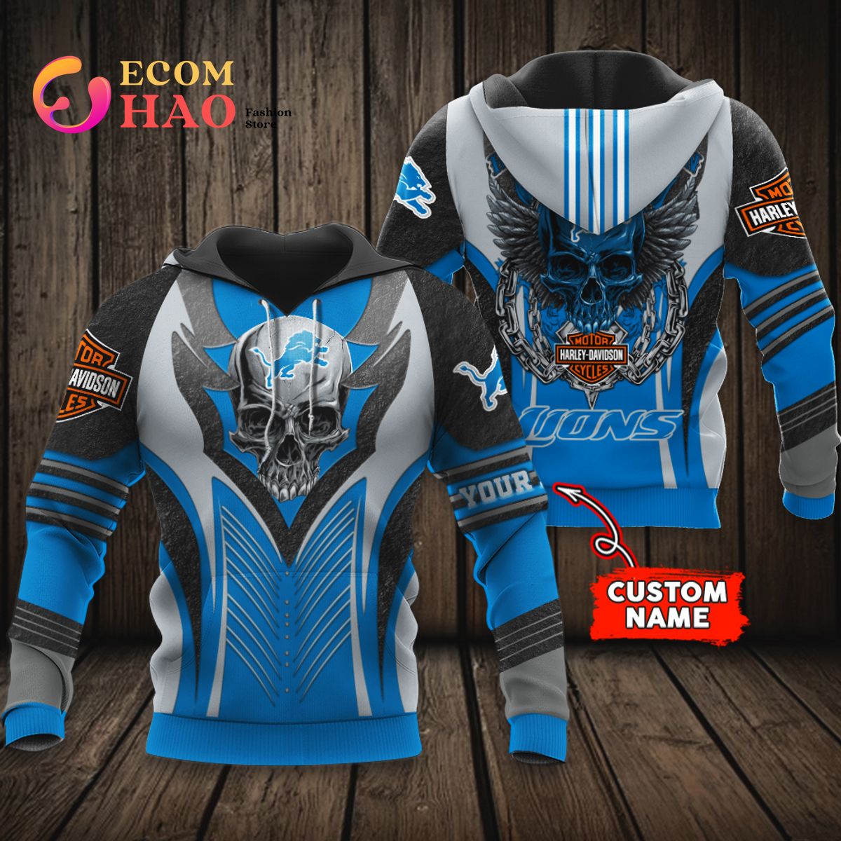 NFL Detroit Lions Harley Davidson 3D Hoodie 40 Luxury Items