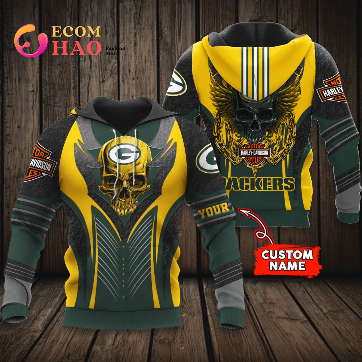 NFL Green Bay Packers Logo Flame Pattern 3D Hoodie Pullover Print Custom  Name - Freedomdesign