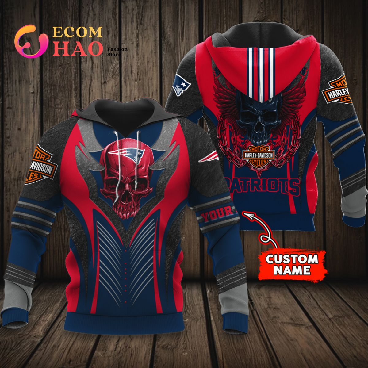 NFL New England Patriots Harley Davidson 3D Hoodie Luxury Items