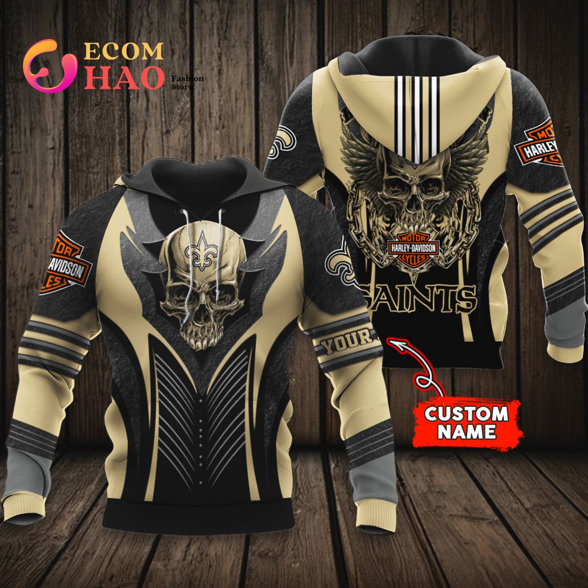 NFL New Orleans Saints Logo Flame Pattern 3D Hoodie Pullover Print Custom  Name - Freedomdesign