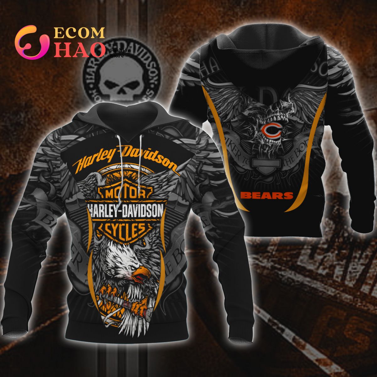 NFL Chicago Bears X Harley Davidson 3D Hoodie And Sweater Luxury Items