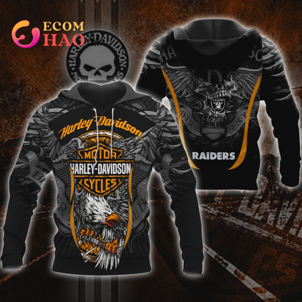 NFL Las Vegas Raiders X Harley Davidson 3D Hoodie And Sweater Luxury Items