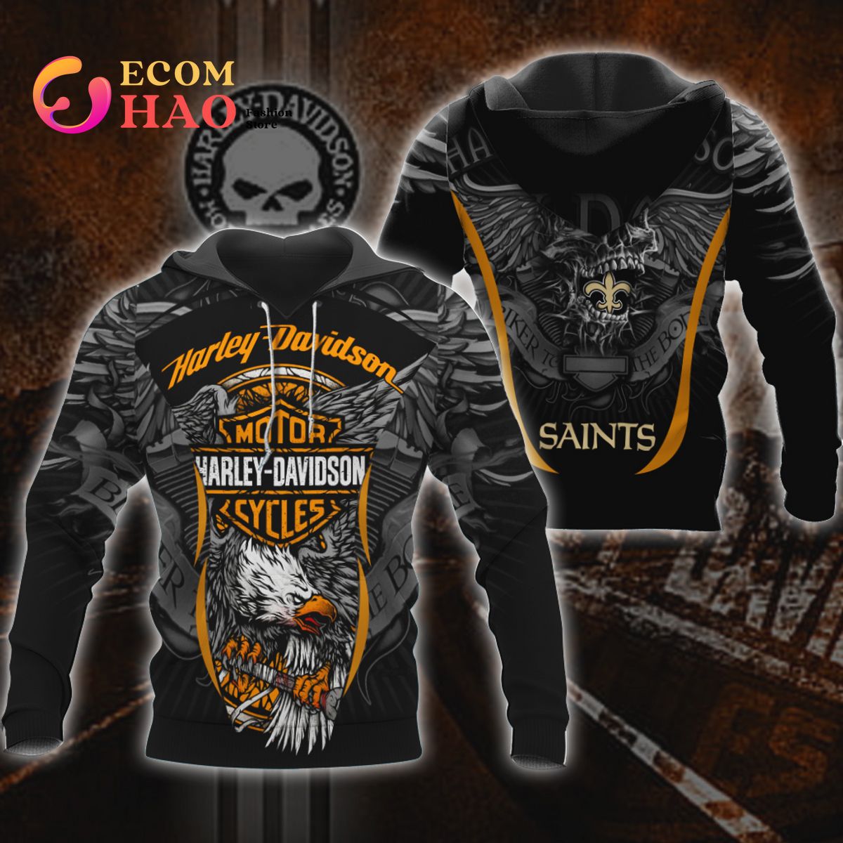 NFL New Orleans Saints X Harley Davidson 3D Hoodie And Sweater Luxury Items