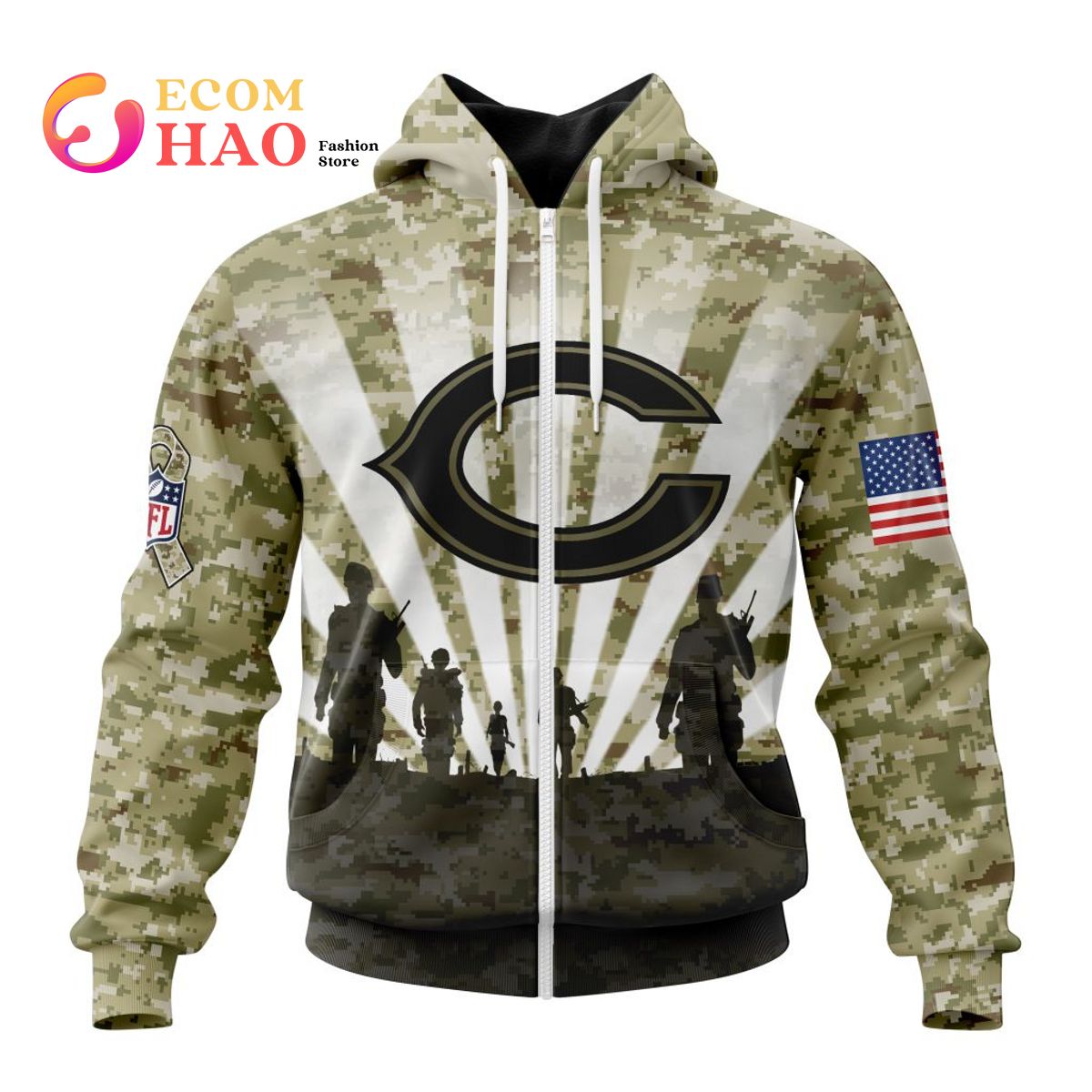 NFL Chicago Bears Salute To Service – Honor Veterans And Their Families 3D Hoodie