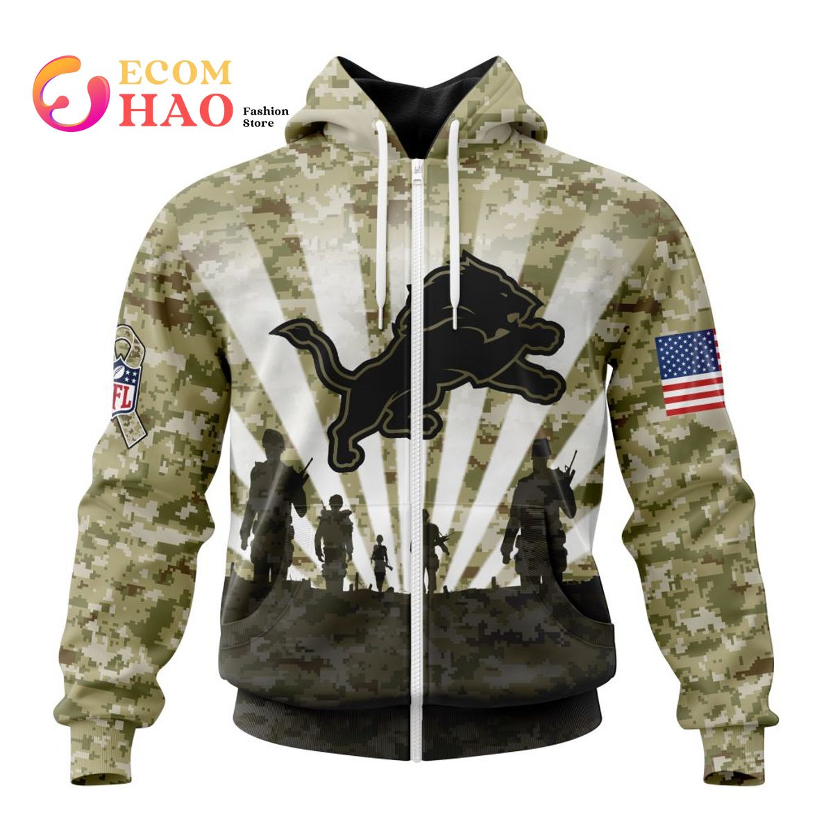 Jonah Jackson Detroit Lions Camo 2021 Salute To Service Veterans Day Therma Pullover  Hoodie