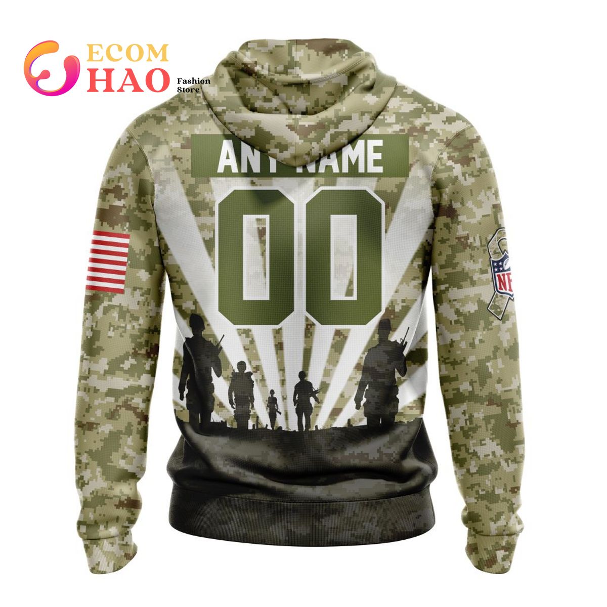 Green Bay Packers camouflage Salute Service Sideline Therma Pullover Hoodie