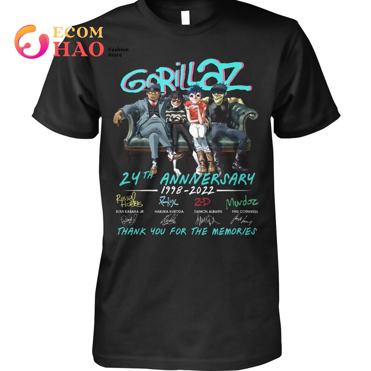 Gorillaz 24th Anniversary 1998-2022 Thank You For The Memories T-Shirt