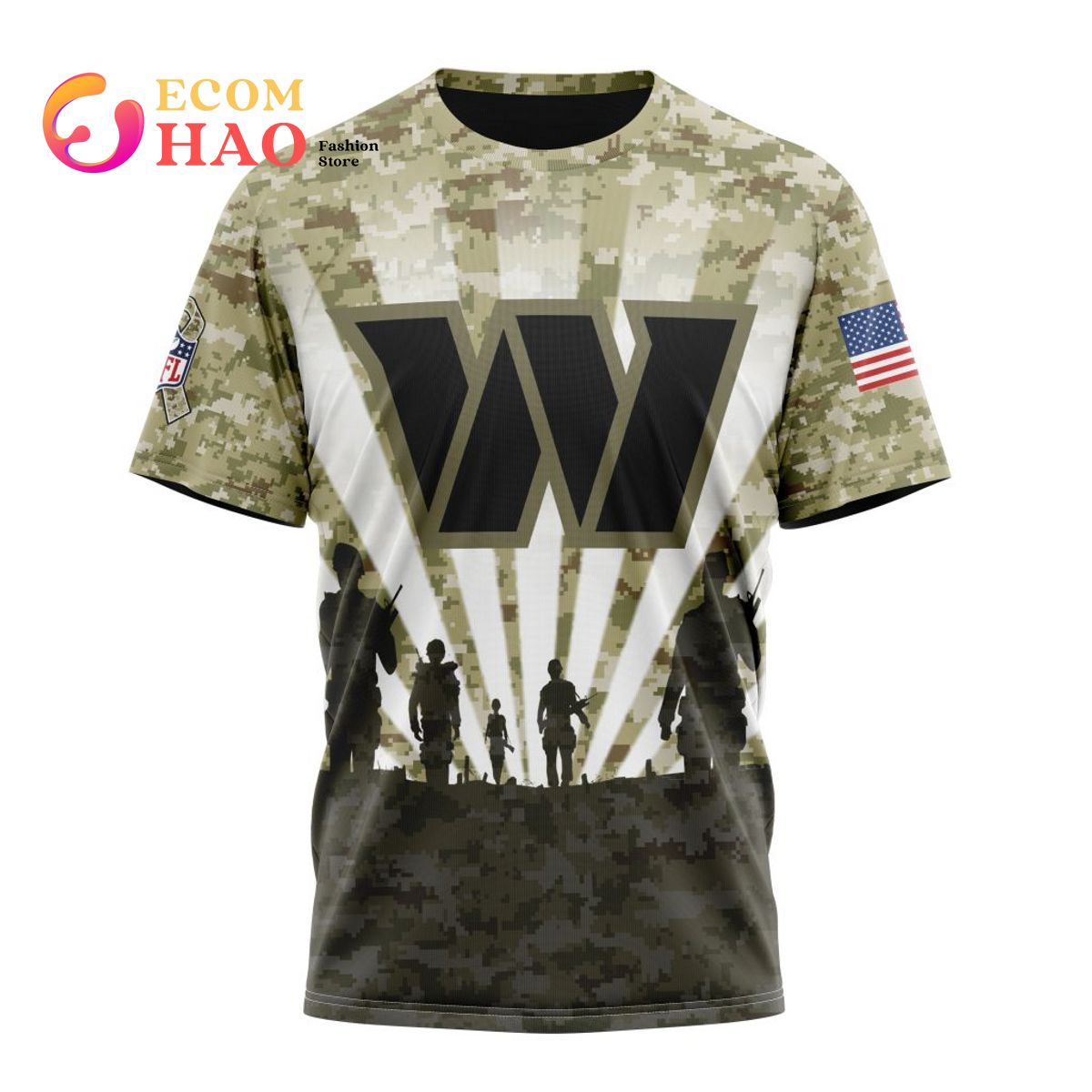 Washington Commanders Clothing 3D Terrific Hunting Camo USA Flag