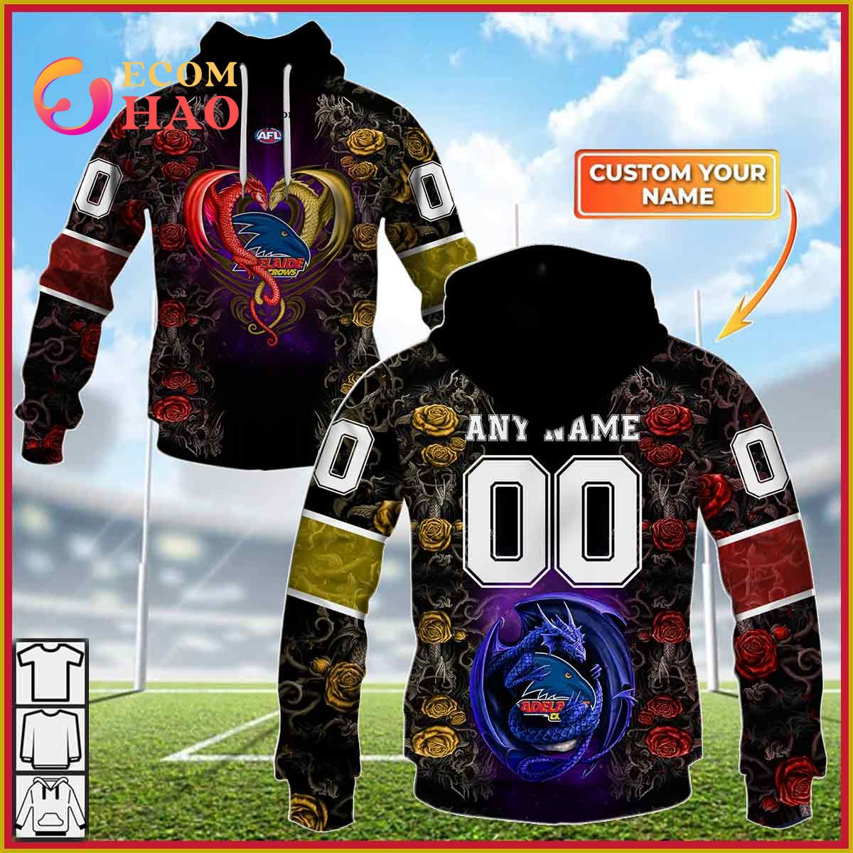 Personalized AFL Adelaide Crows  Rose Dragon 3D Hoodie