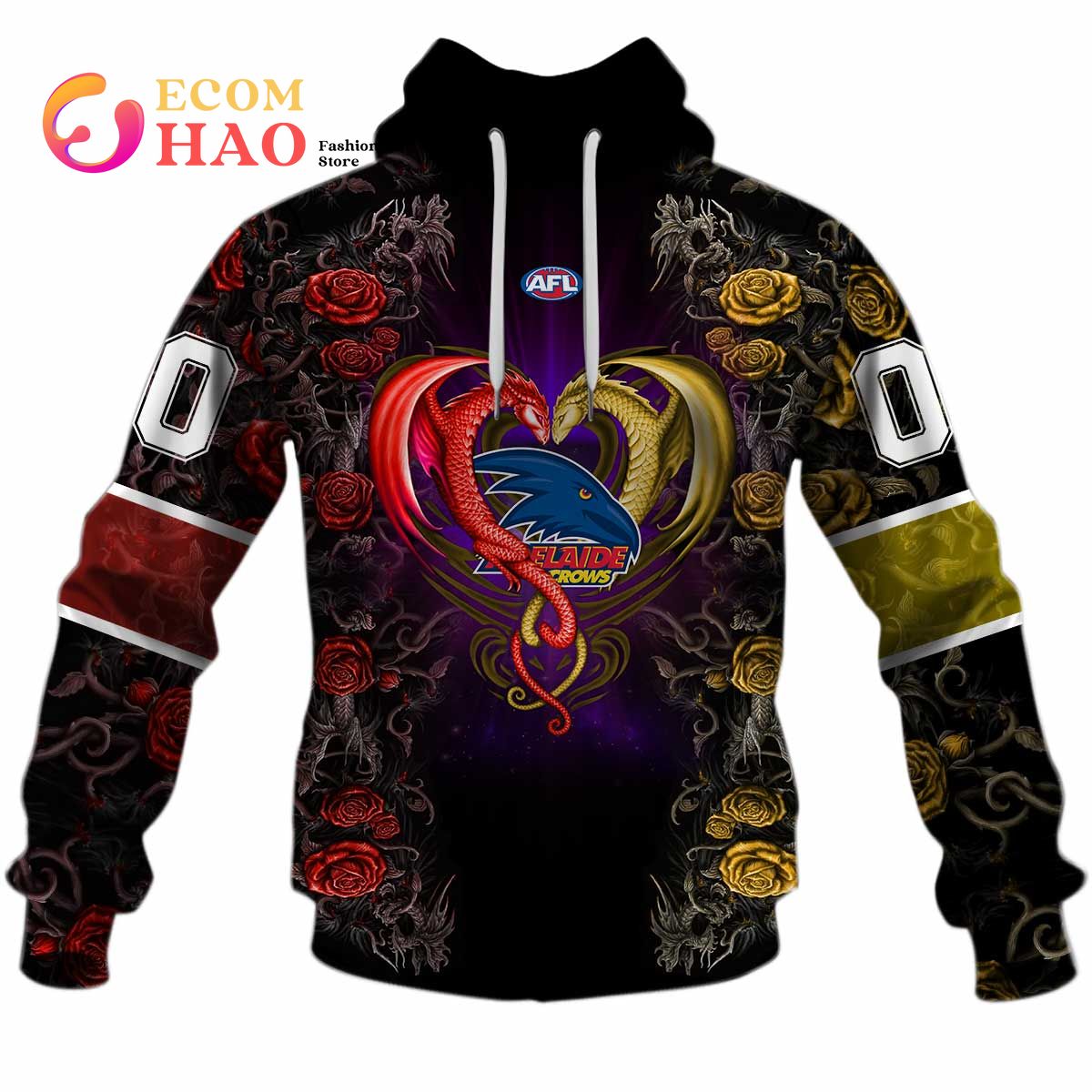 Personalized AFL Adelaide Crows  Rose Dragon 3D Hoodie