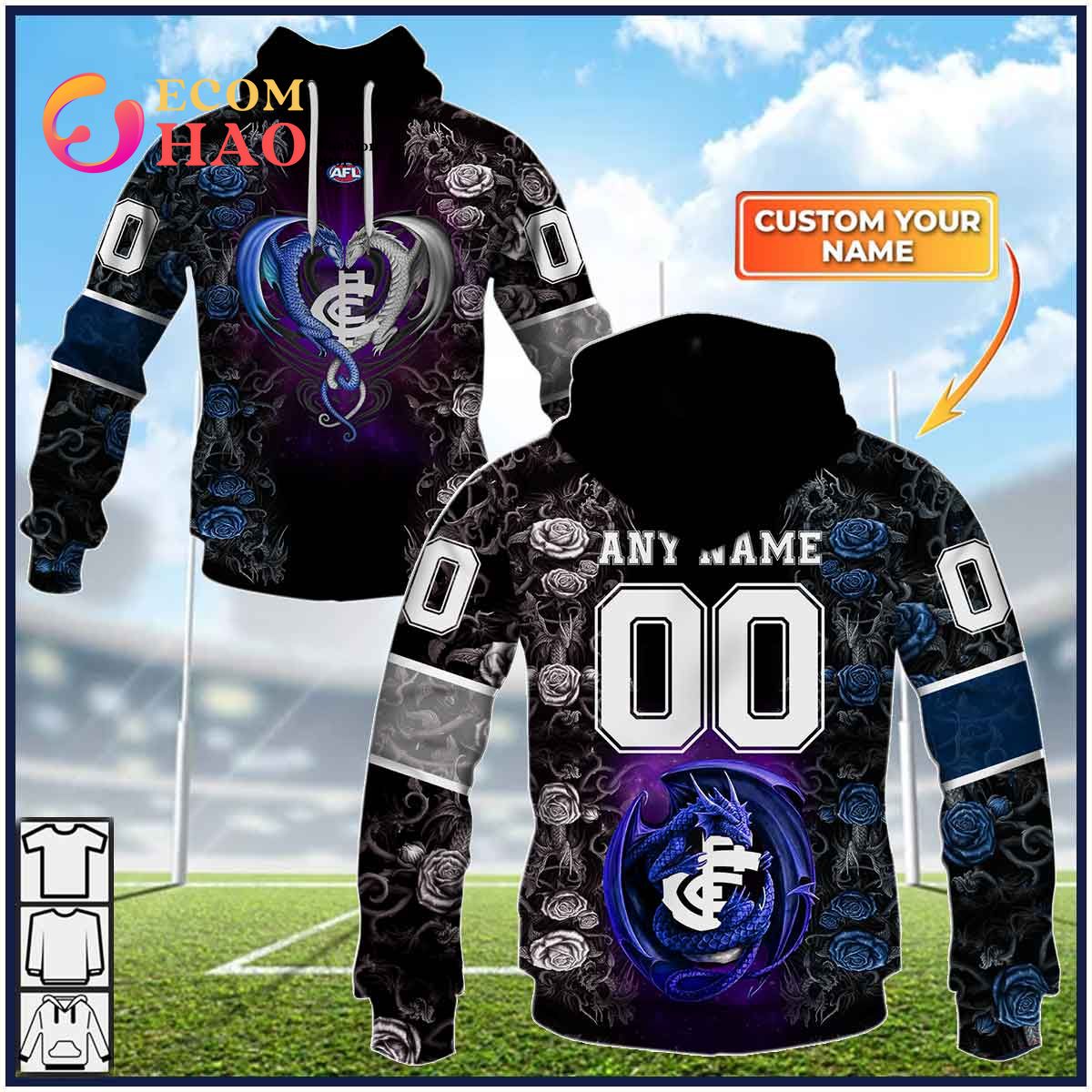 Personalized AFL Fremantle Dockers Rose Dragon 3D Hoodie