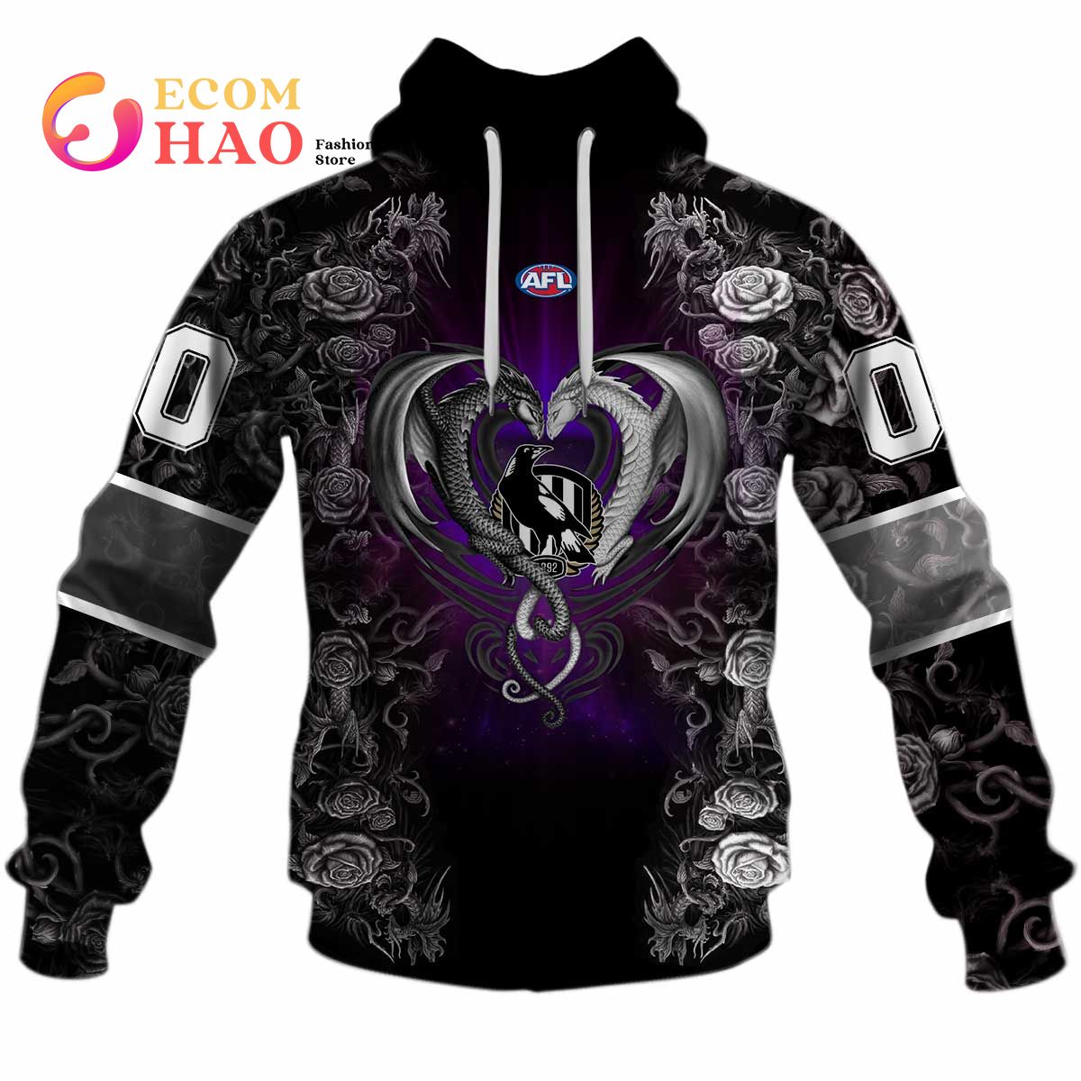 Personalized AFL Colling Wood Rose Dragon 3D Hoodie