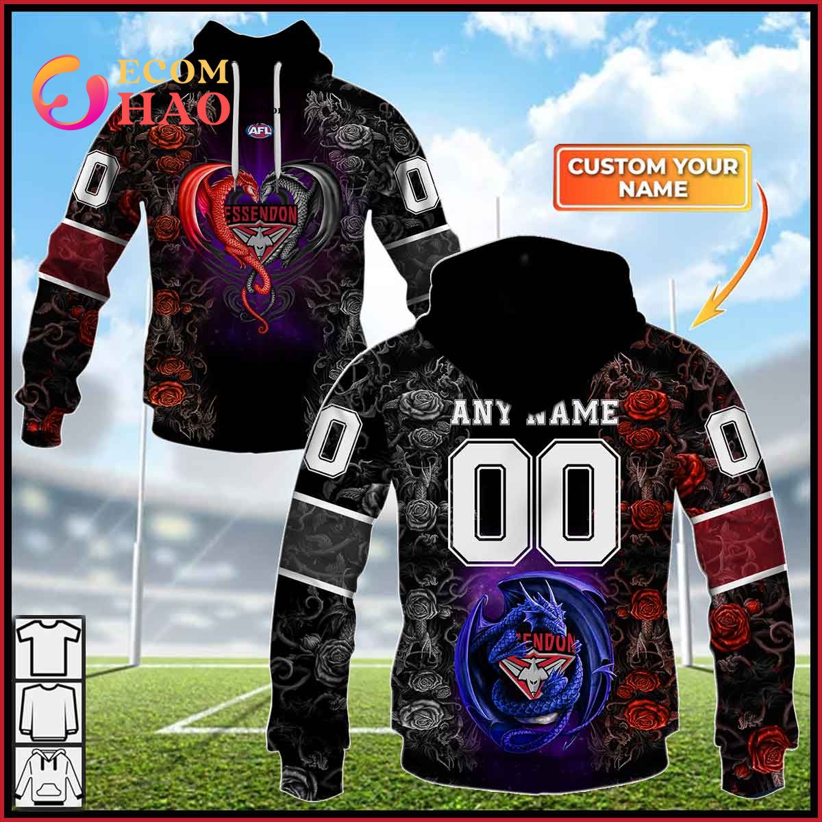 Personalized AFL Gold Coast Sun Rose Dragon 3D Hoodie