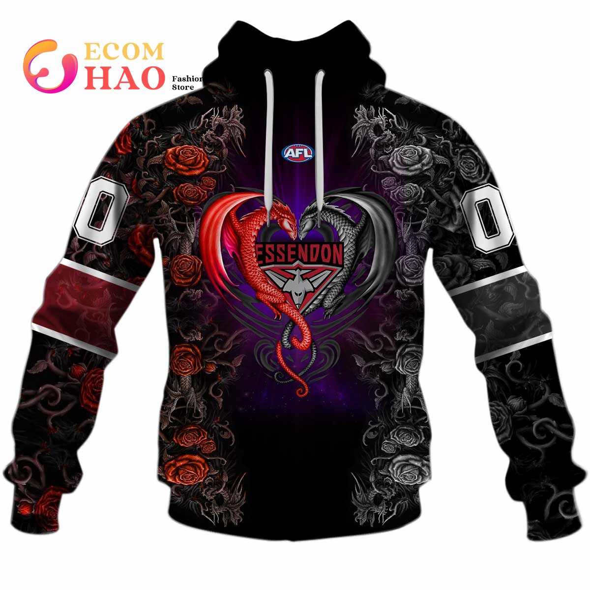 Personalized AFL Essendon Rose Dragon 3D Hoodie