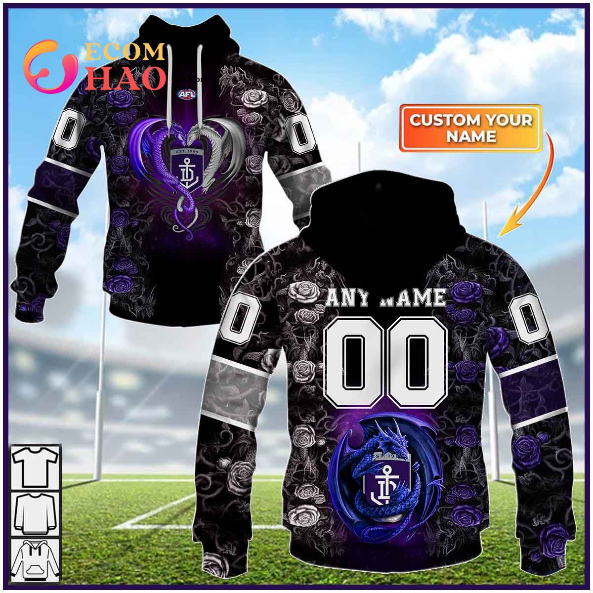 Personalized AFL Melbourne Rose Dragon 3D Hoodie