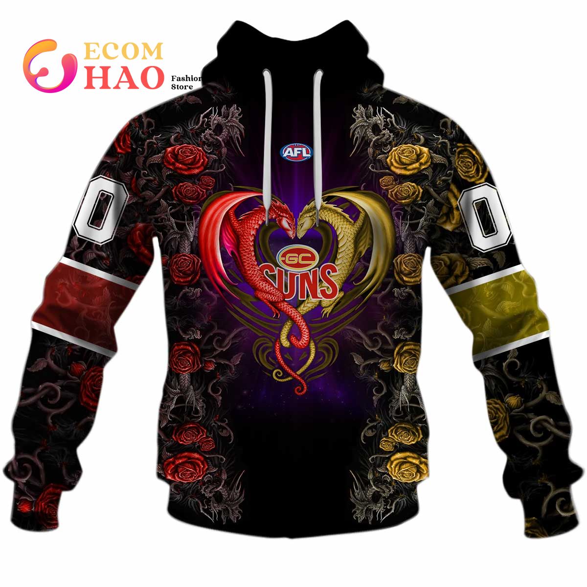 Personalized AFL Gold Coast Sun Rose Dragon 3D Hoodie