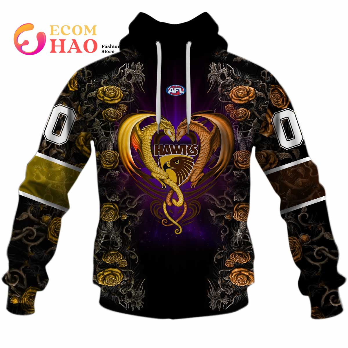 Personalized AFL Hawthorn Hawks Rose Dragon 3D Hoodie