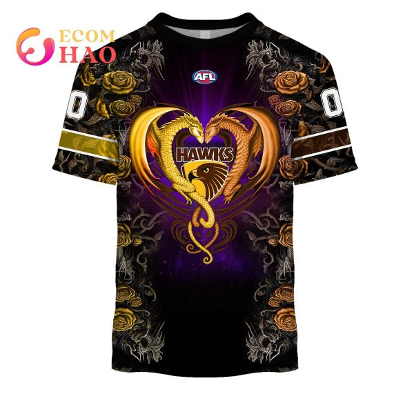 Personalized AFL Hawthorn Hawks Rose Dragon 3D Hoodie