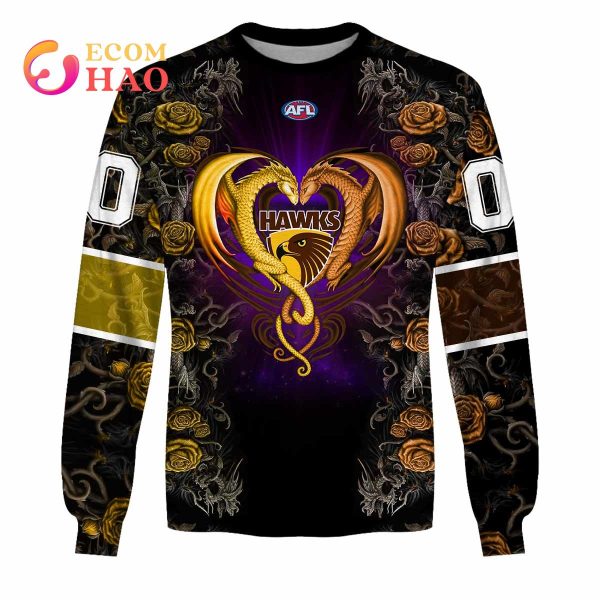 Personalized AFL Hawthorn Hawks Rose Dragon 3D Hoodie