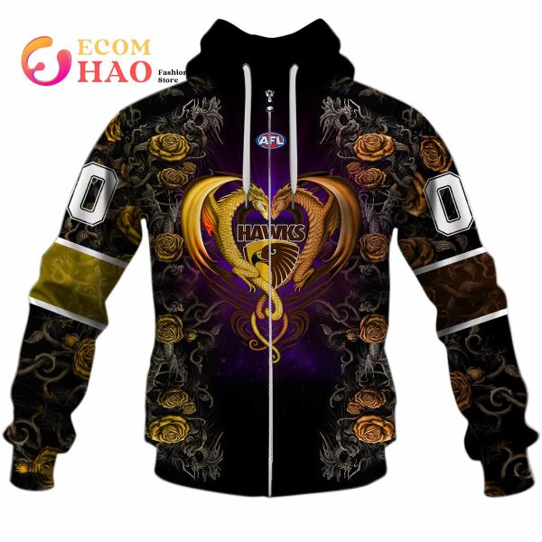 Personalized AFL Hawthorn Hawks Rose Dragon 3D Hoodie