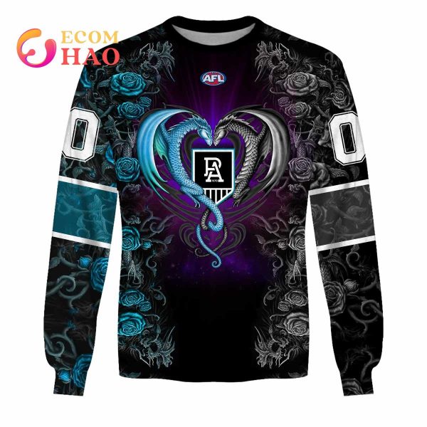 Personalized AFL Port Adelaide Rose Dragon 3D Hoodie
