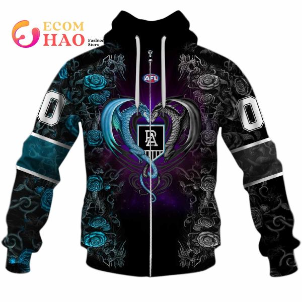 Personalized AFL Port Adelaide Rose Dragon 3D Hoodie
